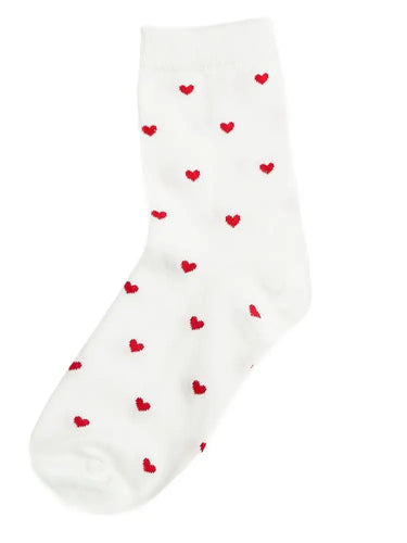 TOP IT OFF- WHITE AND RED HEART SOCKS